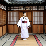 **A traditional Korean medicine hospital:** Focus on the unique atmosphere – the herbal scent, wooden walls with carvings, and a doctor in Hanbok (traditional Korean clothing). Capture the feeling of stepping into another world, contrasting with modern clinics.