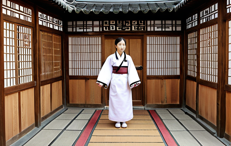 **A traditional Korean medicine hospital:** Focus on the unique atmosphere – the herbal scent, wooden walls with carvings, and a doctor in Hanbok (traditional Korean clothing). Capture the feeling of stepping into another world, contrasting with modern clinics.