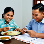 한방병원 입원 비용 보험 청구 - "A friendly Malaysian family, fully clothed in modest, everyday attire, reviewing health insurance d...