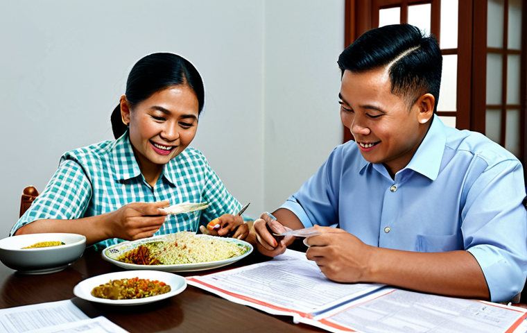 한방병원 입원 비용 보험 청구 - "A friendly Malaysian family, fully clothed in modest, everyday attire, reviewing health insurance d...