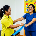 교통사고 후유증 치료 비용 - **

"A Malaysian woman in her 30s, fully clothed in a baju kurung, attending a physiotherapy session...